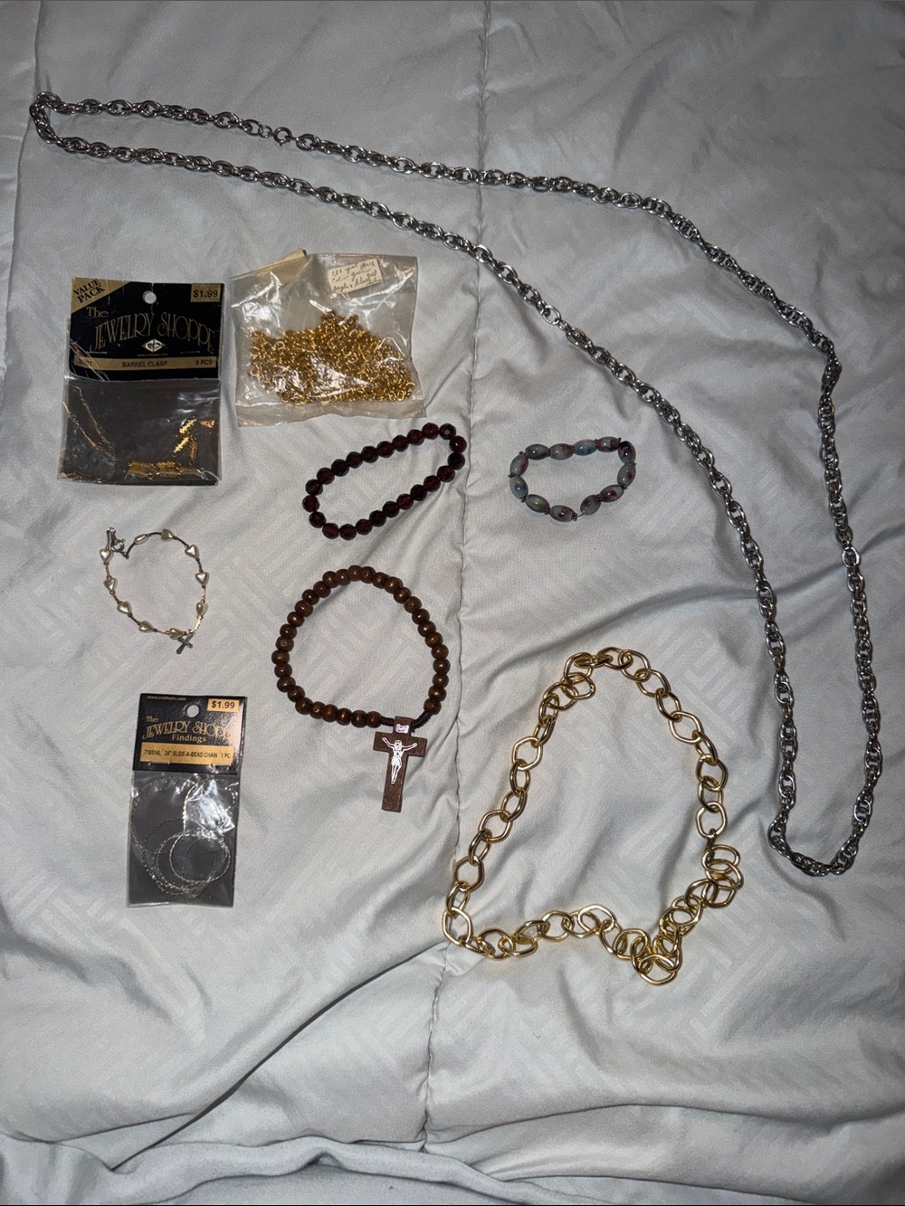 Assorted Women’s Jewelry - Gold & Silver Chains with Brown Bead Bracelets